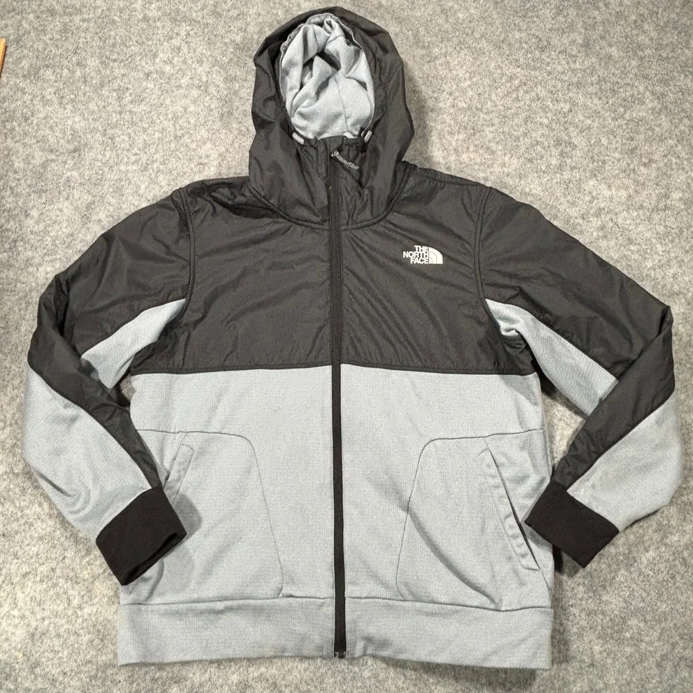 North Face Jacket Mens L Gray Black Full Zip Hoodie Hiking Gorpcore Outdoor